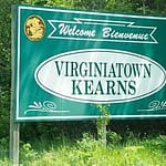 A roadside sign for Virginiatown/Kearns