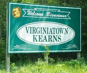 A roadside sign for Virginiatown/Kearns